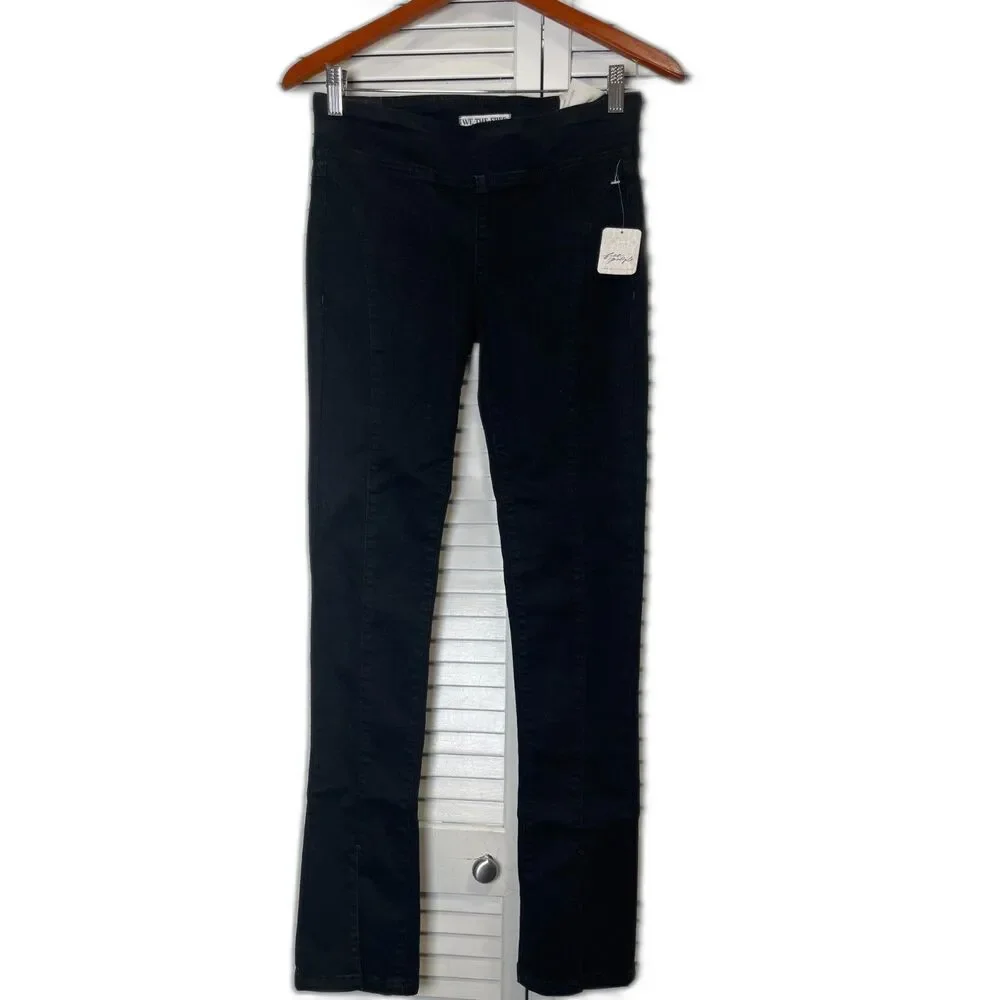 Free People We The Free Black Double Dutch PullOn Slit Skinny Jeans Size XS NWT!